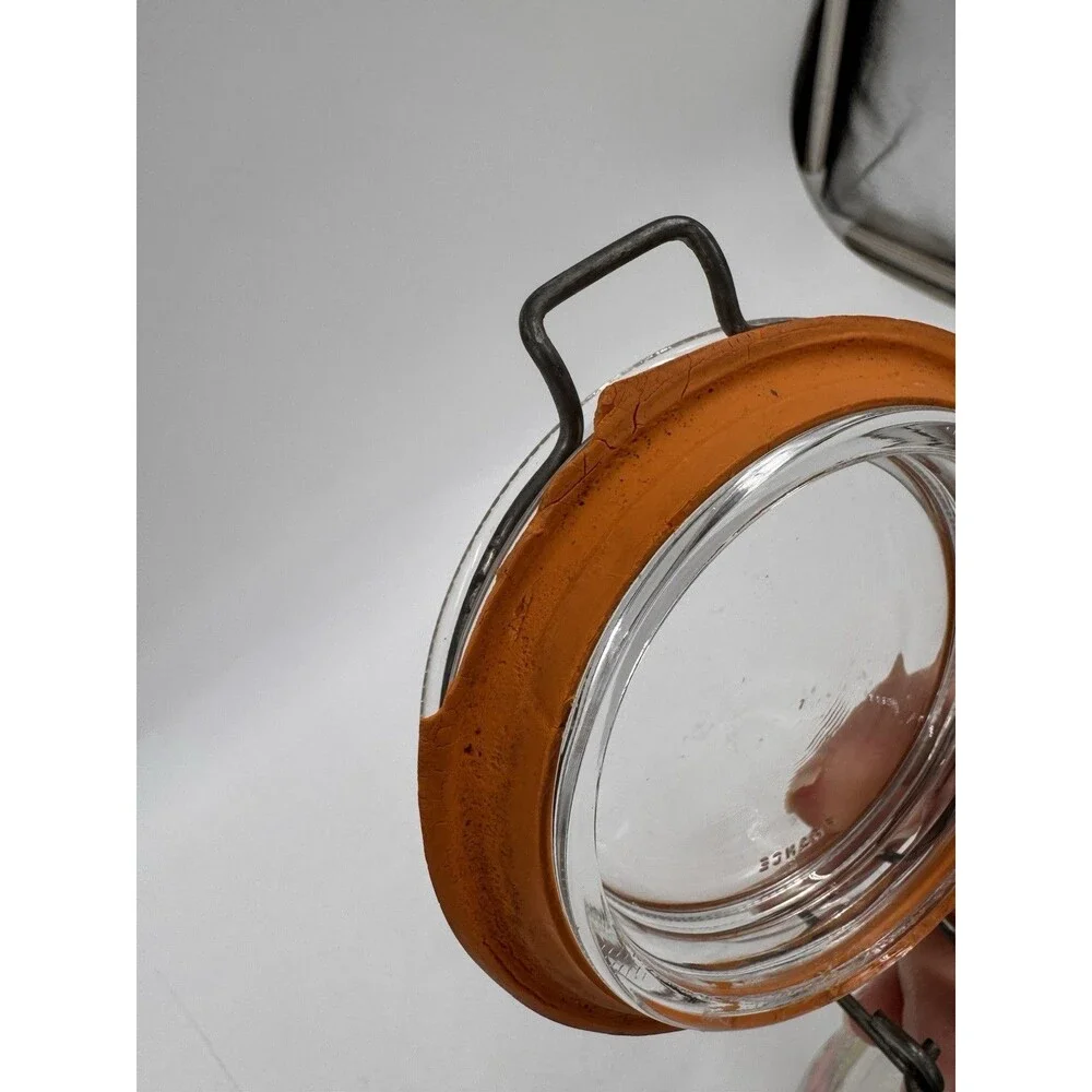 Vintage 1.5L Hinged Lid Glass Jar Made in France Mushrooms, Peppers. Tomatoes